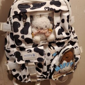 Miffy Cow Print Backpack Bookbag Kawaii Cute Large Capacity Bag